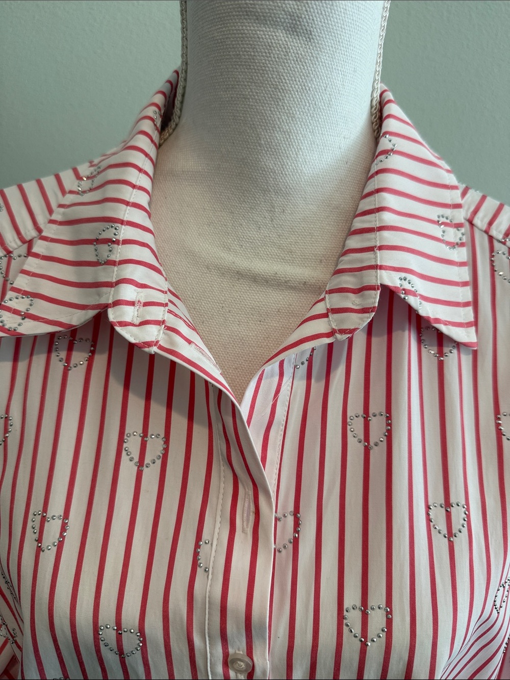 Nanette size L ptp 22 Pink and White Striped Button-Down Shirt